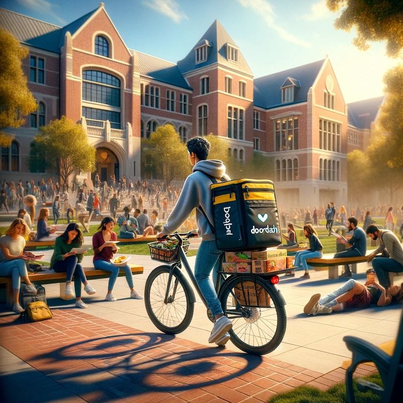 College Student Delivering Food On A Bike College Student Delivering Food On A Bike