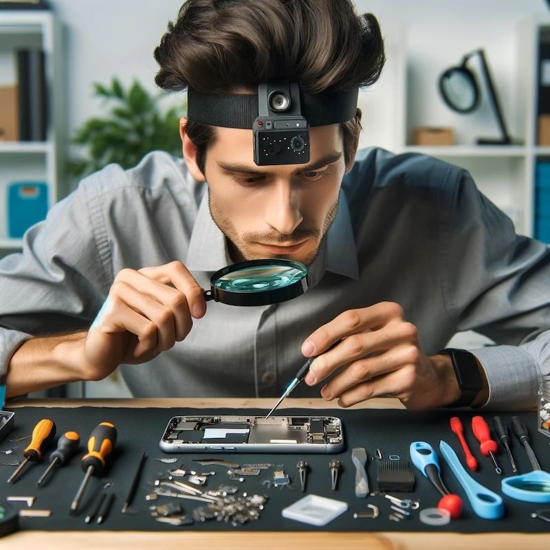 Man repairing an iphone side hustles for men: repairing items