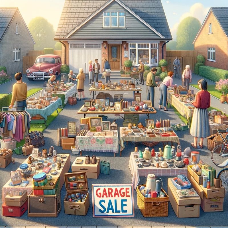 Selling at a Garage SAle college side hustle ideas: flipping garage sale items
