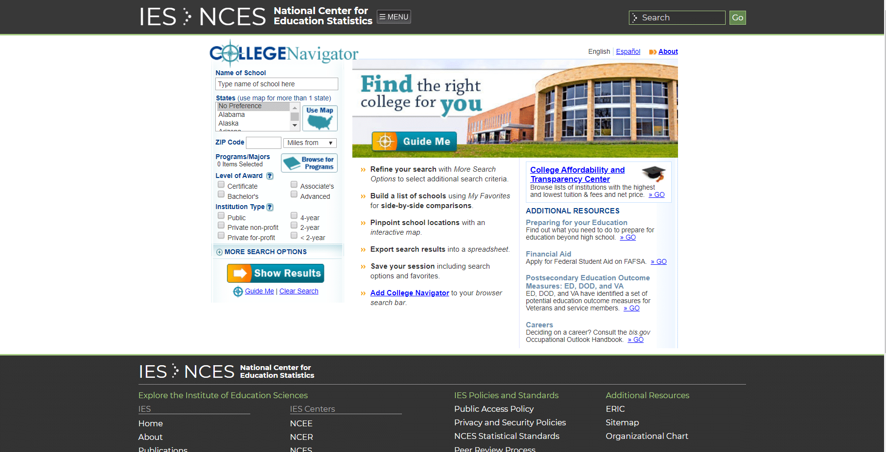 College Navigator compare colleges