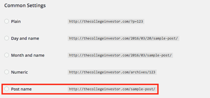 Permalink Structure start a personal website: url config