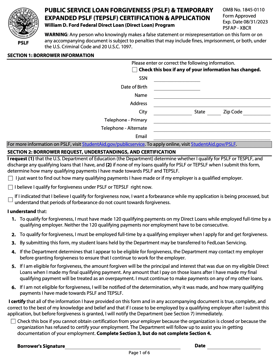 PSLF Form Page 1 PSLF Form Page 1 for 2022