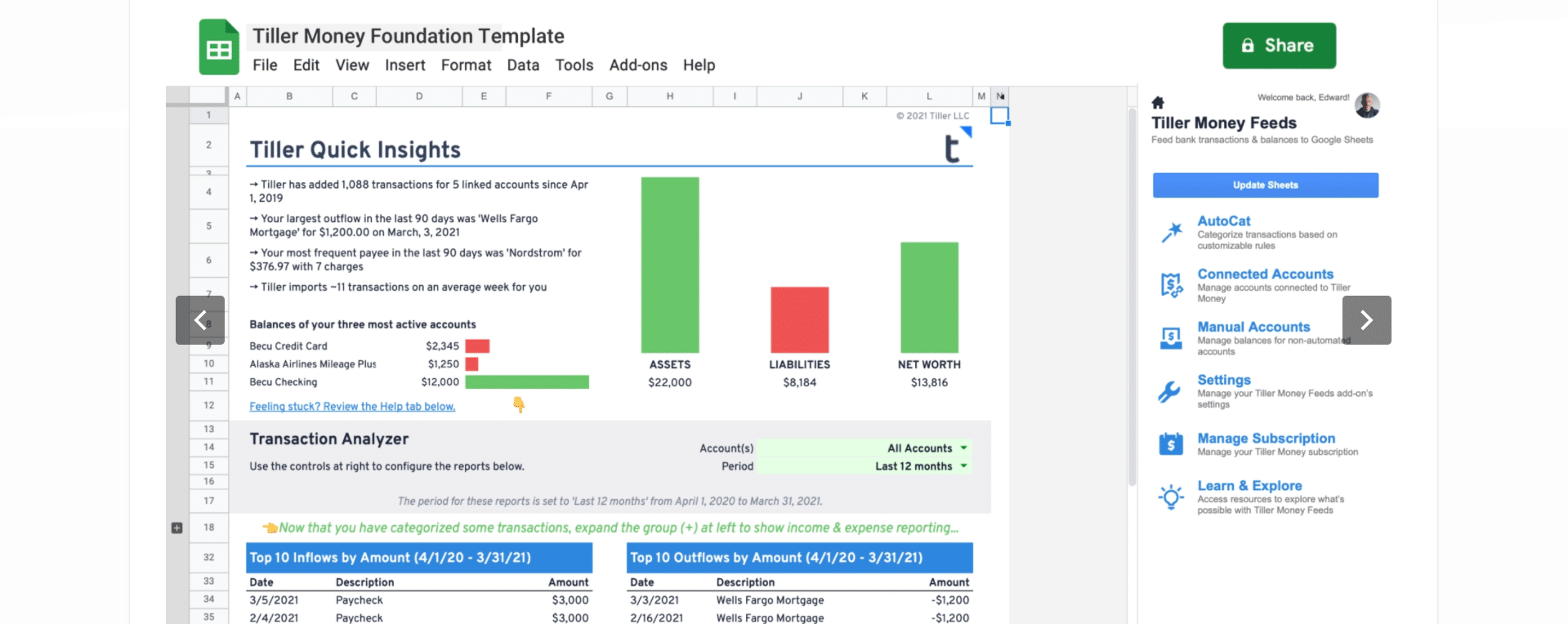 Tiller Foundation template Tiller Review: Template Example