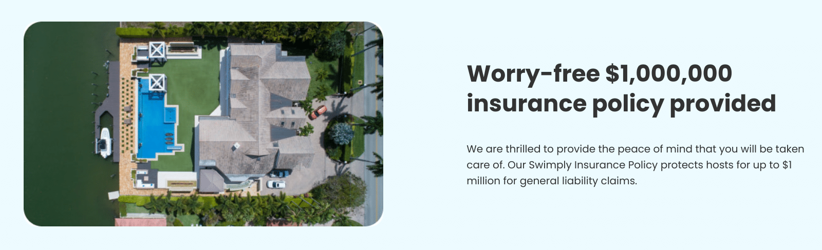 Swimply insurance Screenshot of Swimply's website description of its insurance policy