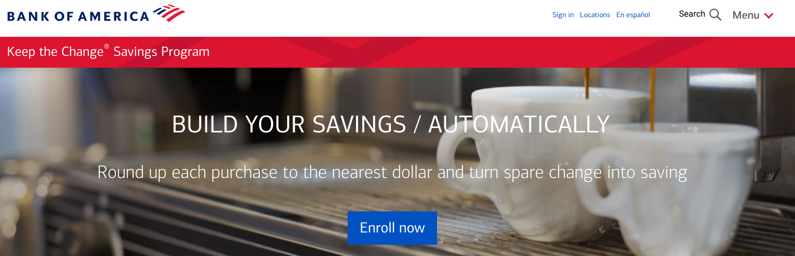 Bank of America Keep the Change promo banner Screenshot of Bank of America Keep the Change promo banner