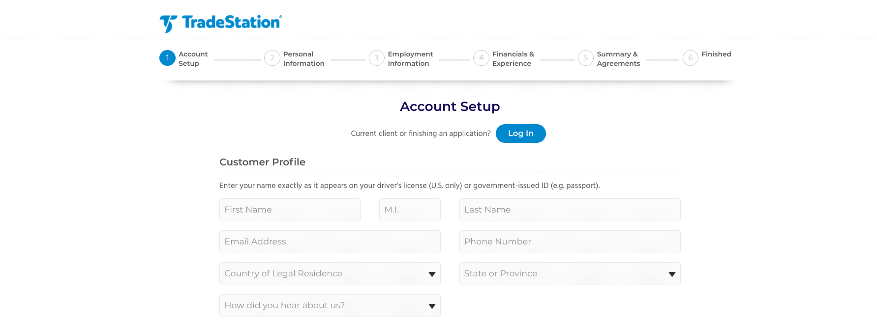 TradeStation's online application TradeStation Review: Open an Account