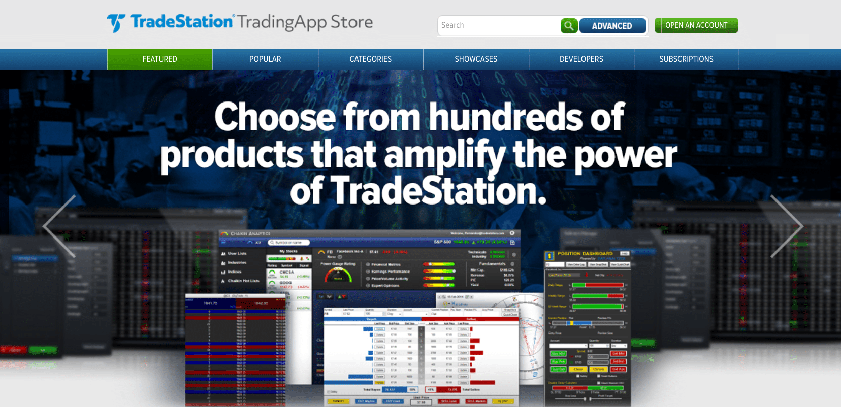 Screenshot of the TradeStation App Store homepage tradestation: apps that you can use to enhance trading platform