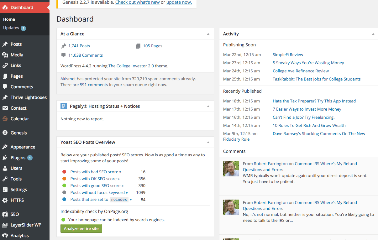 Wordpress dashboard build a personal website: wordpress backend